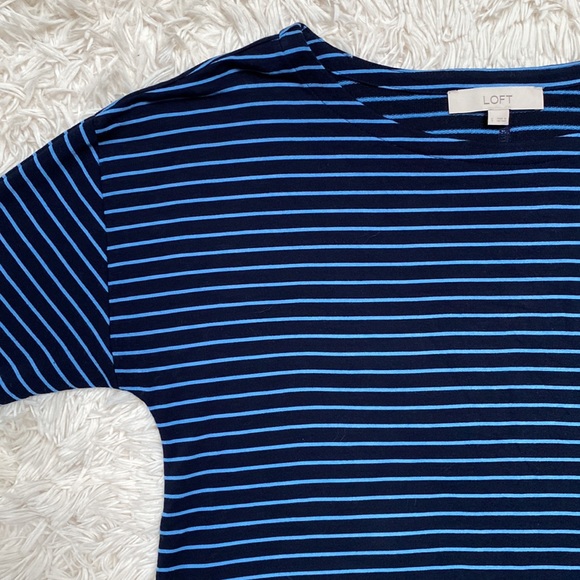 Loft 3/4 Tie Sleeve Stripe Top 💗 Navy & Blue - Picture 7 of 14